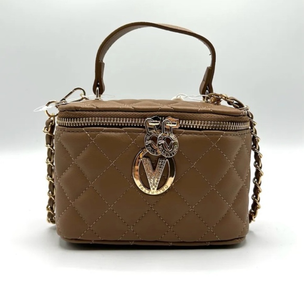 Valentino Orlandi Taupe Vanity Handbag with chain strap.